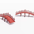 Red Wooden Bridges With Curved Design And Classic Railings In Two Styles
