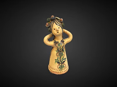 Ceramic Female Figurine With Green Floral Decorations On Head And Dress 3d model