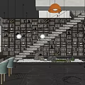 Modern Sales Office Interior With Orange Pendant Lights Comfortable Sofas And Decorative Wall 3d model