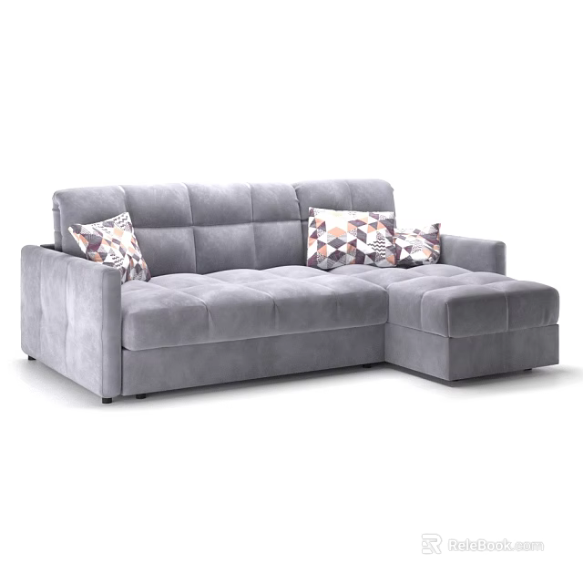 Gray Sectional Sofa With Geometric Pattern Decorative Pillows And Modern Design 3d model