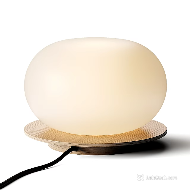 Modern Table Lamp With White Spherical Illuminated Lampshade And Wooden Base 3d model 