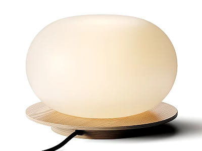Modern Table Lamp With White Spherical Illuminated Lampshade And Wooden Base 3d model