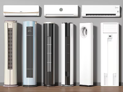 Various Types of Air Conditioner Fans Including Wall Mounted and Floor Standing Designs 3d model