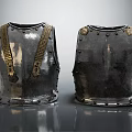 Pair of Ancient Metal Breastplate Armor With Gold Straps And Riveted Design 3d model