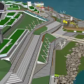 Waterfront Landscape Design With Modern Buildings Walkways Green Spaces And City Skyline
