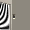 Minimalist Metal Pendant Light Hanging Near Venetian Blinds On Neutral Wall