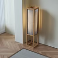Warm Glow Wooden Frame Floor Lamp With Grid Design In Modern Interior