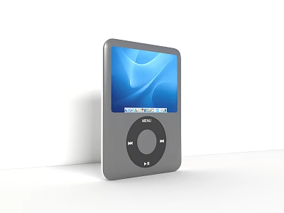 Gray Digital MP3 Player With Blue Screen Display And Control Buttons 3d model
