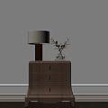 Modern Wooden Bedside Table With Drawer Linen Shade Lamp Glass Vase And Green Plant