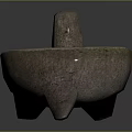 Traditional Stone Mortar and Pestle with Three Legged Base for Household Use