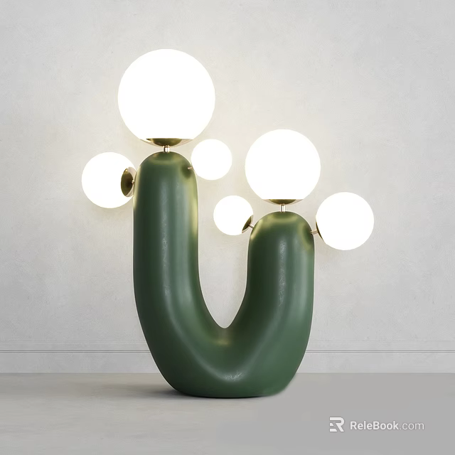 Modern U Shaped Green Table Lamp With White Spherical Bulbs Design 3d model 