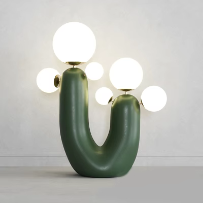 Modern U Shaped Green Table Lamp With White Spherical Bulbs Design 3d model