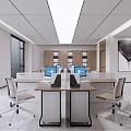 Modern Public Office Workspace Interior With Desks Computers And Natural Light 3d model