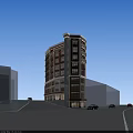 Multi Story Commercial Complex Featuring Red Beige Facade Glass Windows And Classical Columns 3d model