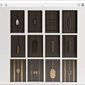 Elegant Double Doors With Multiple Metal Handles And Decorative Panel Designs 3d model