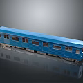 Blue Train Carriage Model On Smooth Black Surface With Reflection 3d model