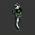 Game Movie Character In Green Outfit With Helmet Patched Pants And Blue Gloves 3D Render