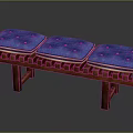Stylish Public Bench With Three Blue Cushions Wooden Frame And Button Details