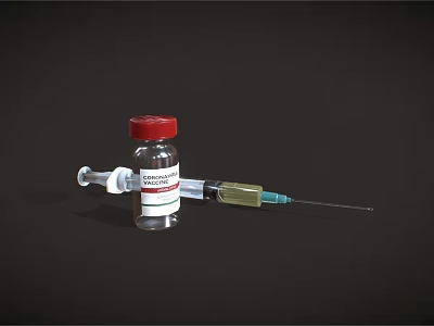 Transparent Vaccine Vial With Red Cap And Syringe Containing Liquid 3d model