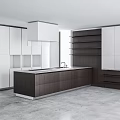 Modern Contemporary Kitchen Interior With Dark Wood And White Cabinets And Sleek Island Countertop