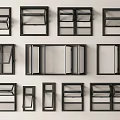 Various Black Window Frame Designs Showcasing Different Opening Styles And Sizes 3d model