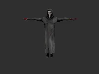 Game Movie Character With Hooded Gray Robe White Masked Face Outstretched Hands Red Nails 3d model