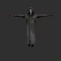 Game Movie Character With Hooded Gray Robe White Masked Face Outstretched Hands Red Nails