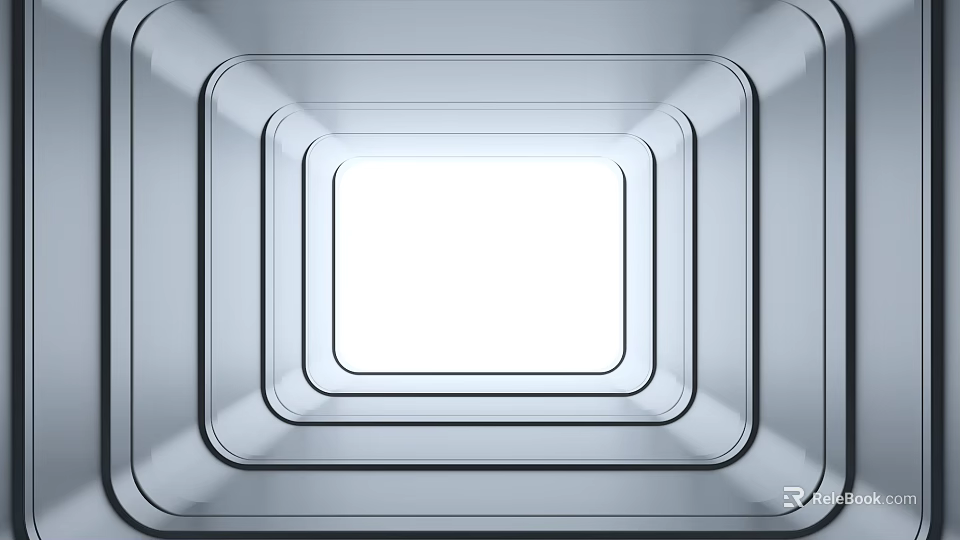 Silver Metal Decorative Frame With Nested Square Borders And White Center Area 3d model 