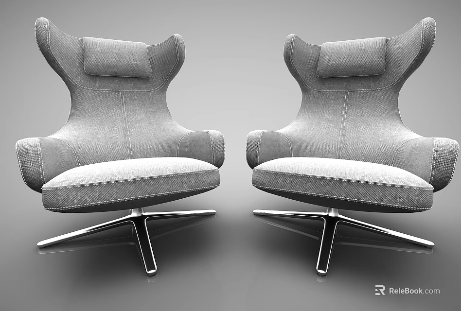 Modern Gray Fabric Office Chair With Unique Backrest Design And Swivel Metal Base 3d model 