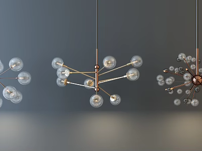 Modern Chandeliers With Branching Metal Frame And Glass Globes For Interior Decor 3d model
