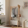 Wooden Storage Cabinet With Hanging Clothes Hat Brown Bag And Storage Basket