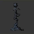 Blue Metal Candlestick With Intricate Floral Design And Decorative Base