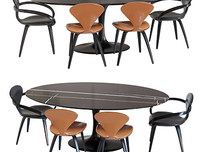 Modern Round Dining Table Set With Black Brown Chairs And Sleek Curved Design 3d model