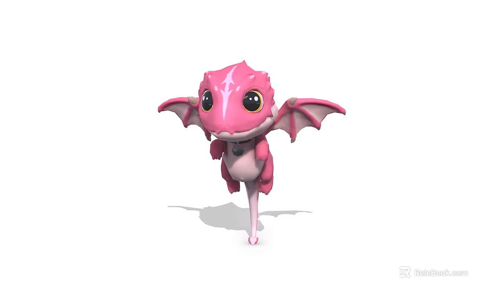 Cute Pink Cartoon Dragon Character With Big Eyes And Wings 3d model 