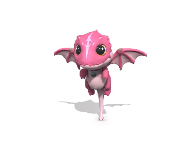 Cute Pink Cartoon Dragon Character With Big Eyes And Wings 3d model
