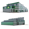 Green And Gray Multi Storey Industrial Factory Building With Large Windows Industrial Doors And Ventilation