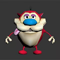 Cute Cartoon Character Creature With Red Body Blue Nose Pink Ears And White Belly