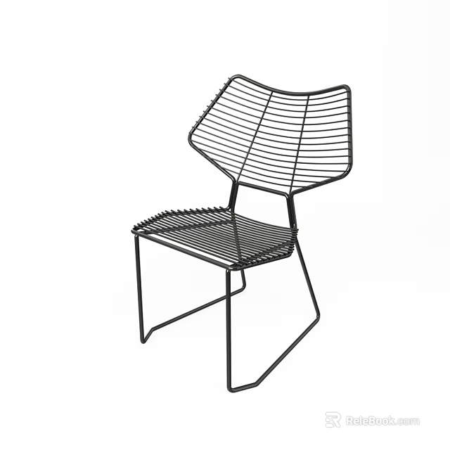Modern Metal Outdoor Chair With Sleek Wire Frame And Comfortable Seat Design 3d model 