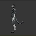 3D Anthropomorphic Gray Cat Character In Tight Suit With Tail Standing Pose