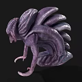 Purple Alien Creature 3D Model with Tentacles Twisted Body and Clawed Limbs