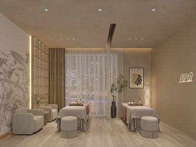 Elegant Modern Beauty Salon Interior With Comfortable Chairs Decorative Plants And Lighting 3d model