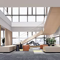 Modern Lounge Area Interior With Large Windows Comfortable Sofas And Green Plants
