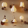 Various Decorative Wall Lamps With Wooden Bases Fabric And Glass Shades