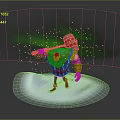 Fantasy Game Movie Character Holding Large Hammer With Green Snow Effects Standing On White Platform