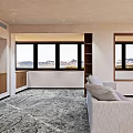 Modern Living Dining Room Interior With Grey Sofa TV Wall And Staircase