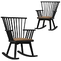 Set of Two Black Wooden Lounge Chairs with Beige Cushion and Armrests