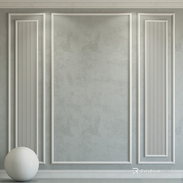 Modern Gray Wall Paneling With Textured Surface And Decorative Vertical Strips 3d model 