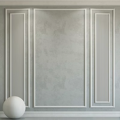 Modern Gray Wall Paneling With Textured Surface And Decorative Vertical Strips 3d model