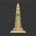 Golden Obelisk Structure With Green Gemstone Red Accents And Square Base