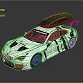 Custom Race Car With Black Roof Rack Rear Spoiler And Black White Graphics